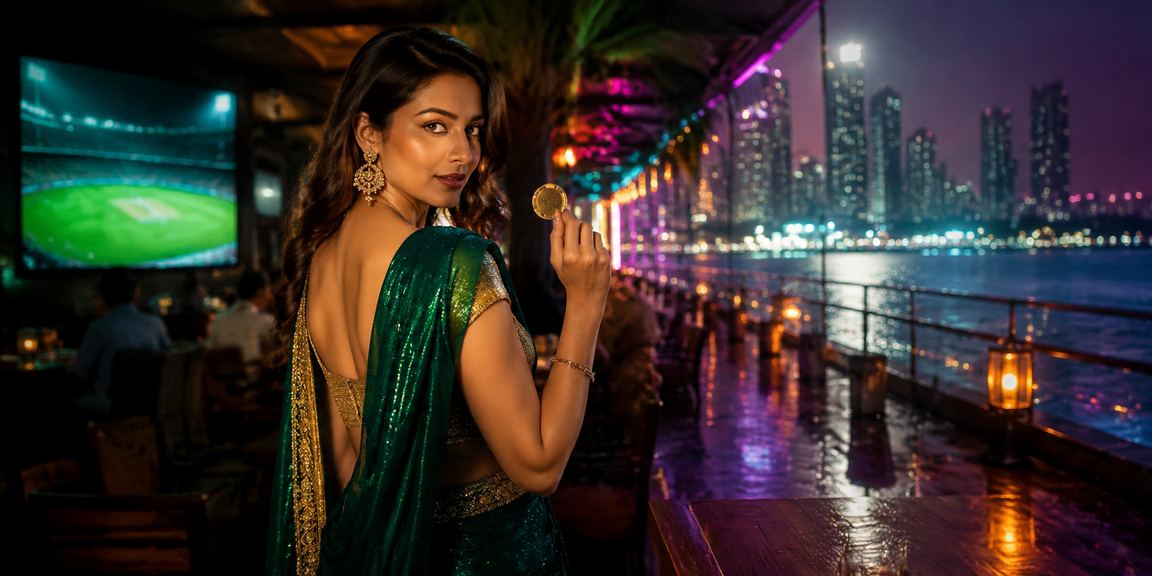 Casino player enjoying live dealer games while wearing traditional Indian saree