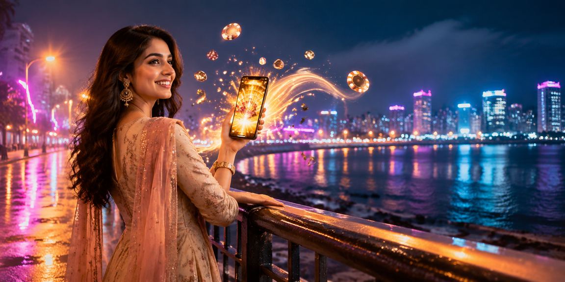 Elegant Mumbai player accessing VIP features on onl8ne casino app
