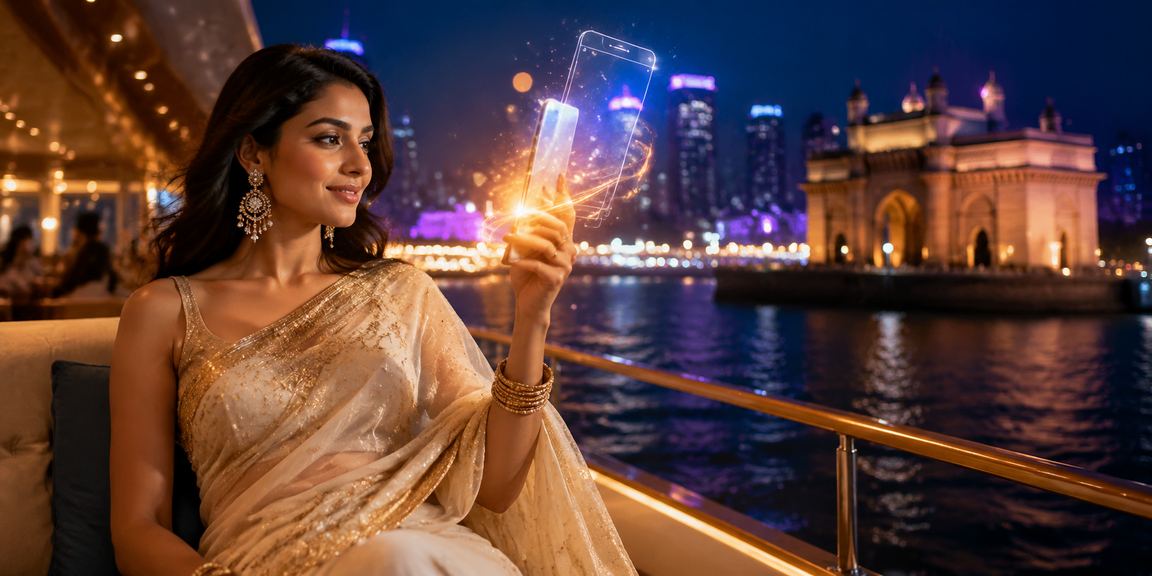 User registering on mobile casino app in a traditional saree